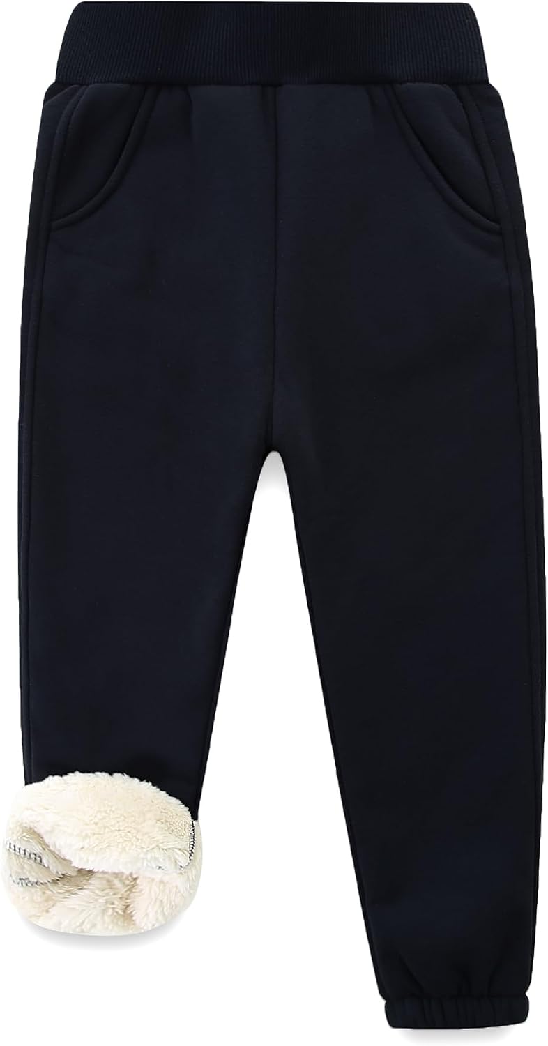 Boys Girls' Pull On Sherpa Fleece Lined Winter Warm Sweatpant Jogger Pant 2-14 Years Black