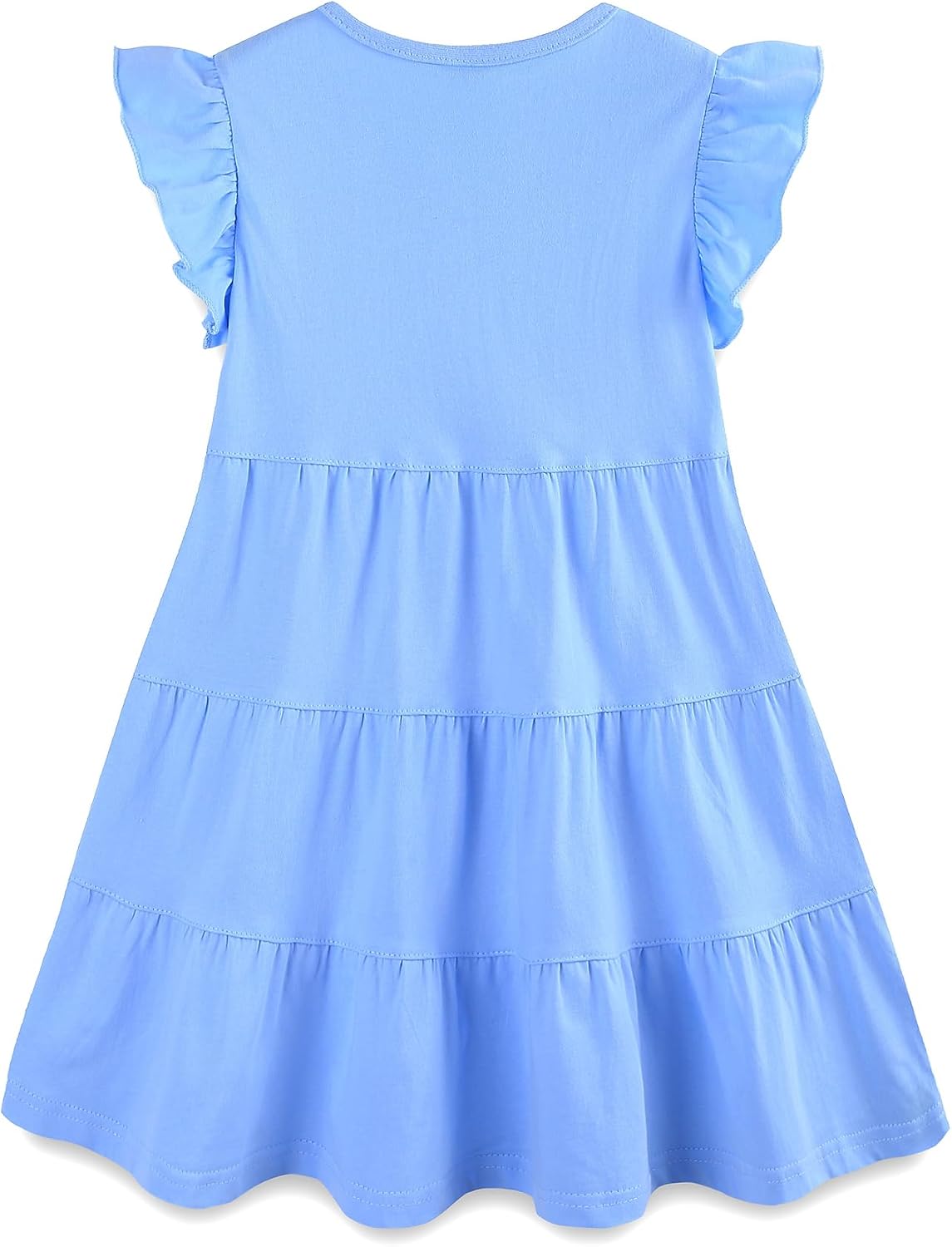 Girl's Dresses Cotton Ruffle Sleeve Tiered Swing A-Line Cute Midi Casual Sundress #Lt Blue - Image 3