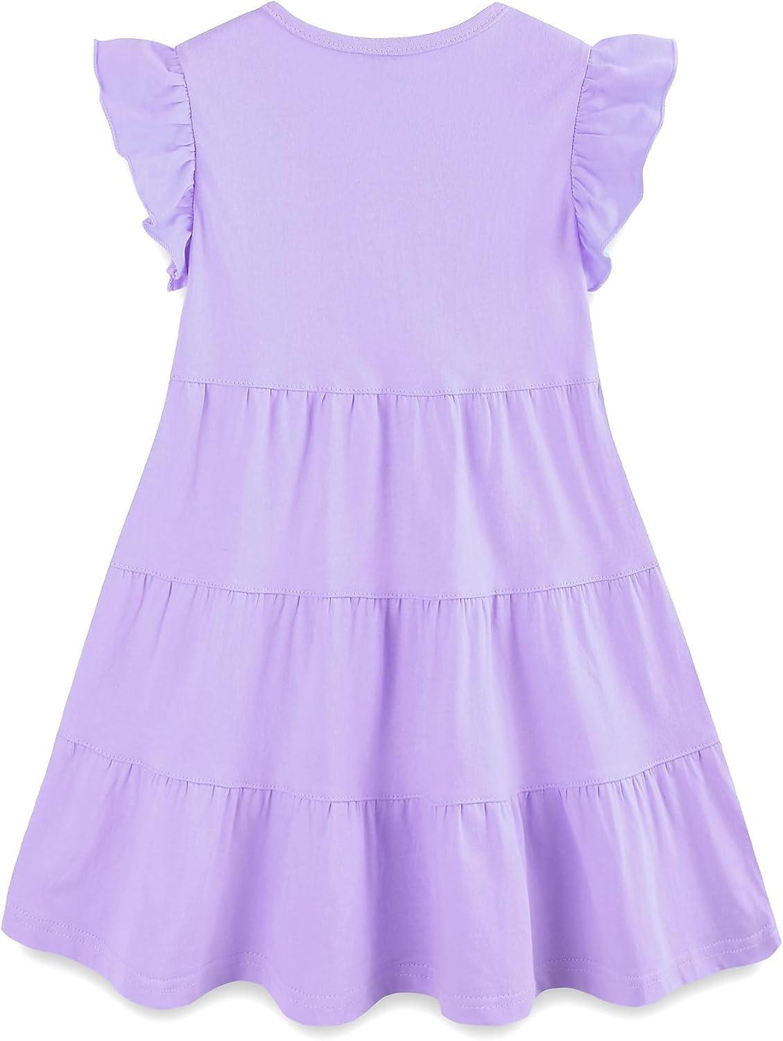 Girl's Dresses Cotton Ruffle Sleeve Tiered Swing A-Line Cute Midi Casual Sundress #Lt Purple - Image 3
