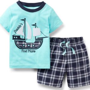 Toddler Boys Cotton Clothing Sets Short Sleeve Tee and Shorts Black,navy Blue,neon Blue, and White