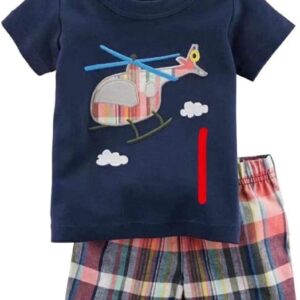 Toddler Boy's Short Sleeve T-Shirt and Short Outfit Set 2-7T Dark Blue,yellow,red and White