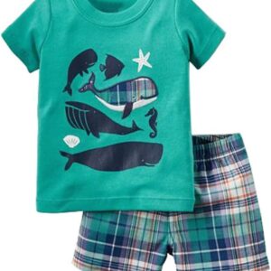 Toddler Boy's Short Sleeve T-Shirt and Short Outfit Set 2-7T Green Fish