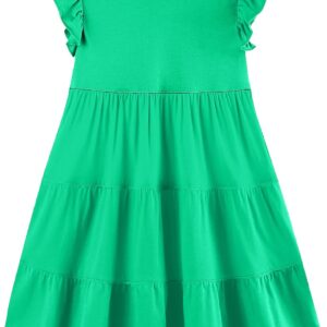 Girl's Dresses Cotton Ruffle Sleeve Tiered Swing A-Line Cute Midi Casual Sundress Green