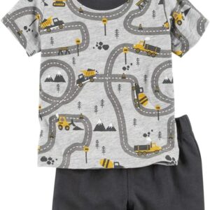 Toddler Boys Cotton Clothing Sets Short Sleeve Tee and Shorts Grey,light Grey,yellow and White