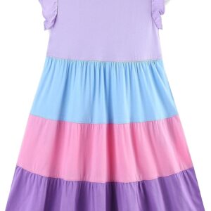 Girl's Dresses Cotton Ruffle Sleeve Tiered Swing A-Line Cute Midi Casual Sundress Lilac