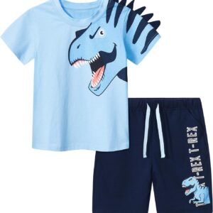 Toddler Boy's Cotton Short Sleeve T-Shirt and Short Set 2-7Y A01#lt Blue Dinosaur