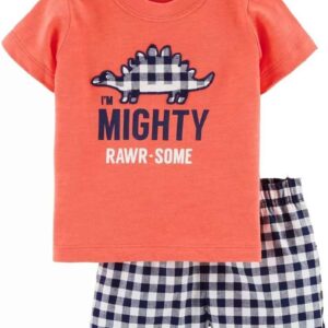 Toddler Boy's Short Sleeve T-Shirt and Short Outfit Set 2-7T Red Dinosaur
