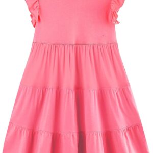 Girl's Dresses Cotton Ruffle Sleeve Tiered Swing A-Line Cute Midi Casual Sundress Red