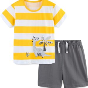 Toddler Boys Cotton Clothing Sets Short Sleeve Tee and Shorts Yellow/White Stripe