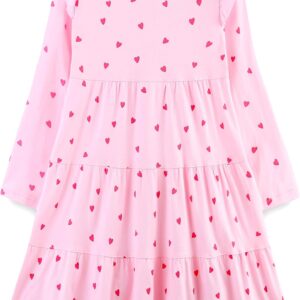 Girl's Dresses Cotton Ruffle Sleeve Tiered Swing A-Line Cute Midi Casual Sundress #Pink Heart