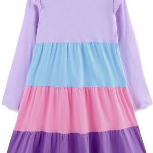 Girl's Dresses Cotton Ruffle Sleeve Tiered Swing A-Line Cute Midi Casual Sundress #Lilac