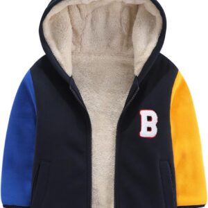 Kids Boy's Girl's Sherpa Fleece Lined Jacket Spring Fall Winter Zip up Sweatshirt Hoodie 2-14Y(Toddler\/Kid) Navy/Blue/Yellow