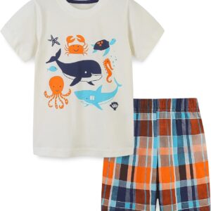Toddler Boy's Cotton Short Sleeve T-Shirt and Short Set 1-7Y White Fish