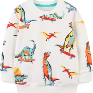 Toddler Boy's Kids Crewneck Pullover Sweatshirts 2-7Year White Dinosaur