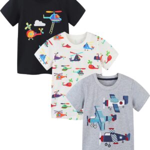Toddler Boy's 3pk Short Sleeve Tshirt Black,red,sky Blue,blue,yellow,green and White