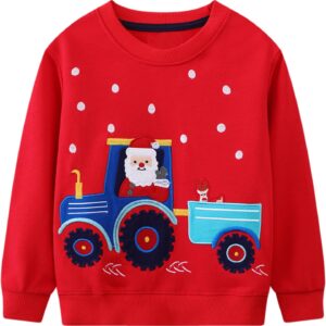 Toddler Boy's Kids Crewneck Pullover Sweatshirts 2-7Year #Red Santa Tractor
