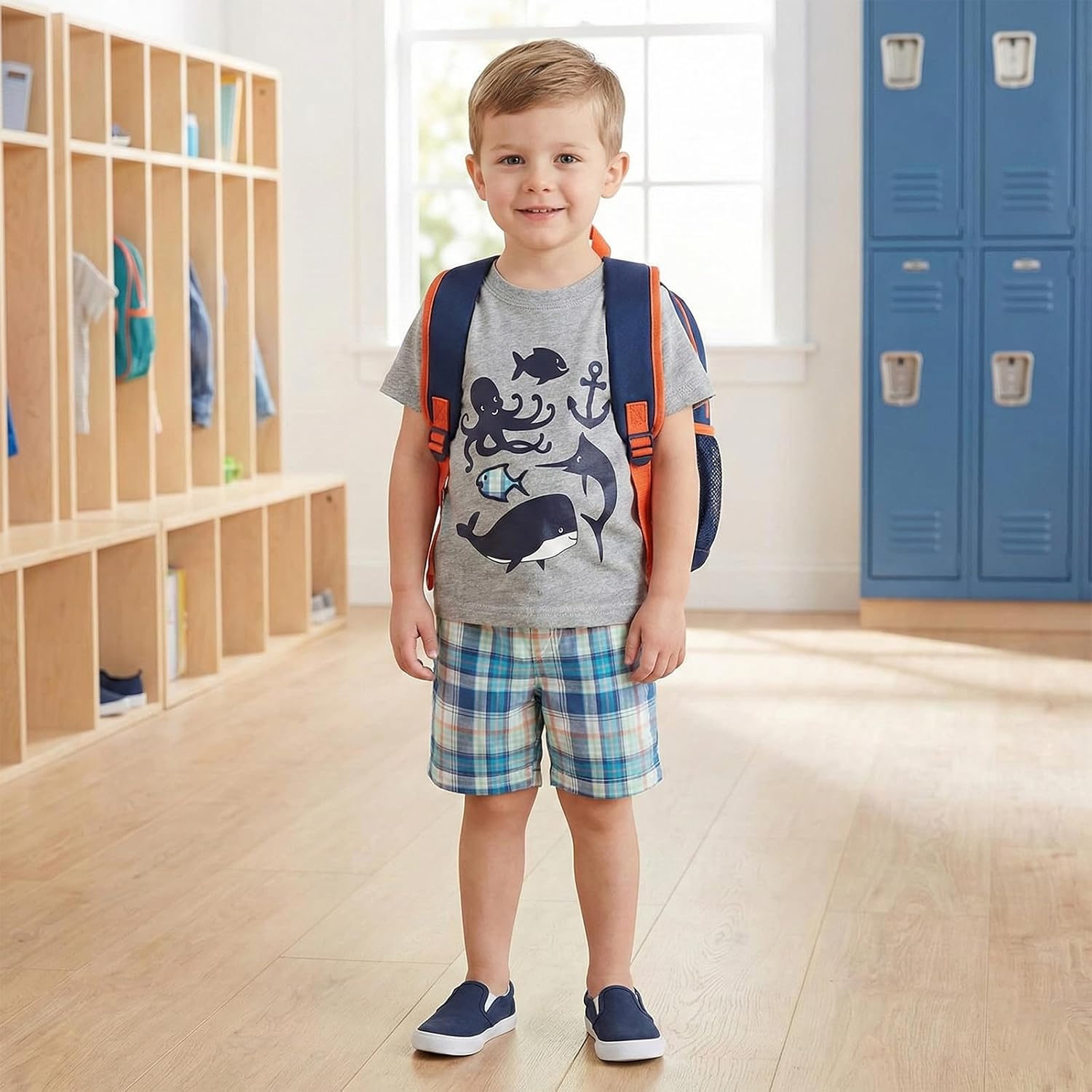 Toddler Boy's Short Sleeve T-Shirt and Short Outfit Set 2-7T Grey Fishes - Image 4