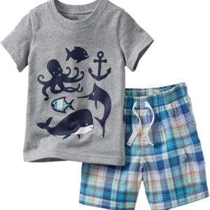 Toddler Boy's Short Sleeve T-Shirt and Short Outfit Set 2-7T Grey Fishes