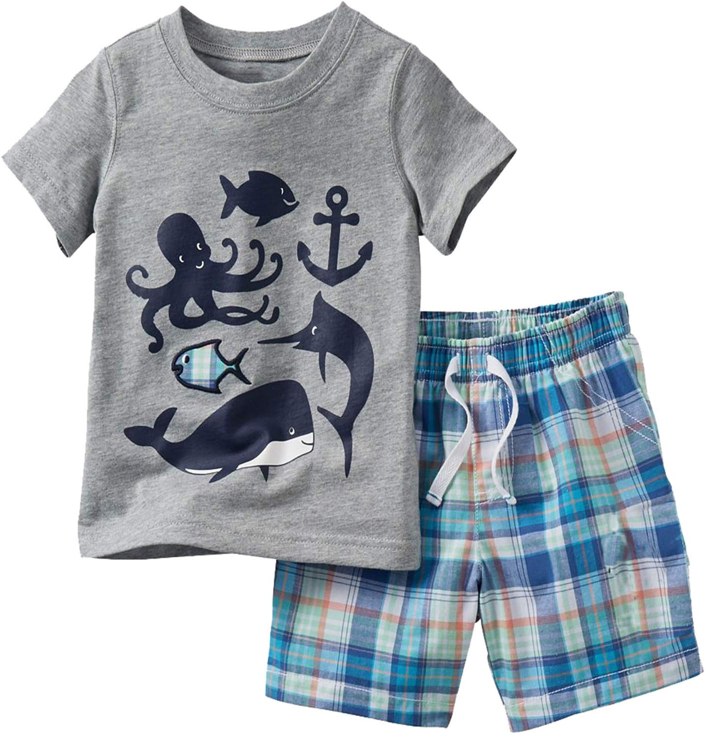 Toddler Boy's Short Sleeve T-Shirt and Short Outfit Set 2-7T Grey Fishes