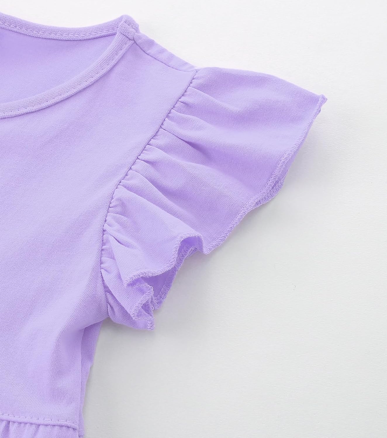 Girl's Dresses Cotton Ruffle Sleeve Tiered Swing A-Line Cute Midi Casual Sundress #Lt Purple - Image 5