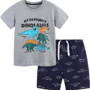 Toddler Boy's Cotton Short Sleeve T-Shirt and Short Set 2-7Y A02#gray Dinosaur