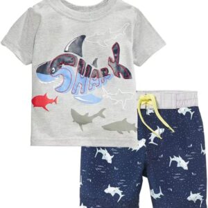 Toddler Boy's Cotton Short Sleeve T-Shirt and Short Set 1-7Y Shark