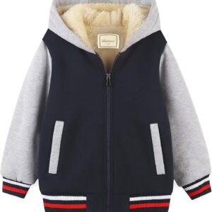 Kids Boy's Girl's Sherpa Fleece Lined Jacket Spring Fall Winter Zip up Sweatshirt Hoodie 2-14Y(Toddler\/Kid) Navy/Grey