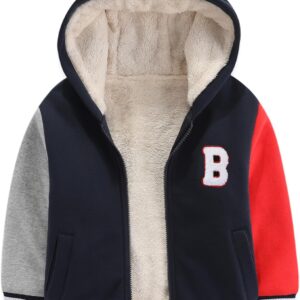 Kids Boy's Girl's Sherpa Fleece Lined Jacket Spring Fall Winter Zip up Sweatshirt Hoodie 2-14Y(Toddler\/Kid) Navy/Grey/Red