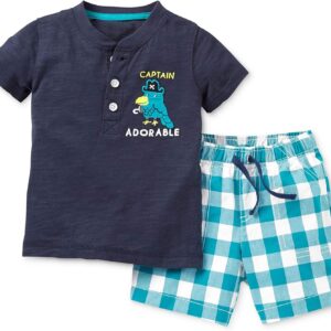 Toddler Boys Cotton Clothing Sets Short Sleeve Tee and Shorts Navy Blue,light Blue,yellow and White