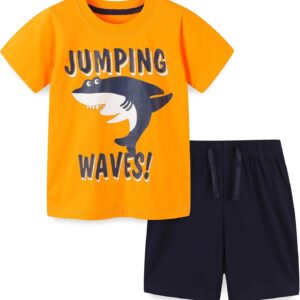 Toddler Boy's Cotton Short Sleeve T-Shirt and Short Set 1-7Y Orange Shark
