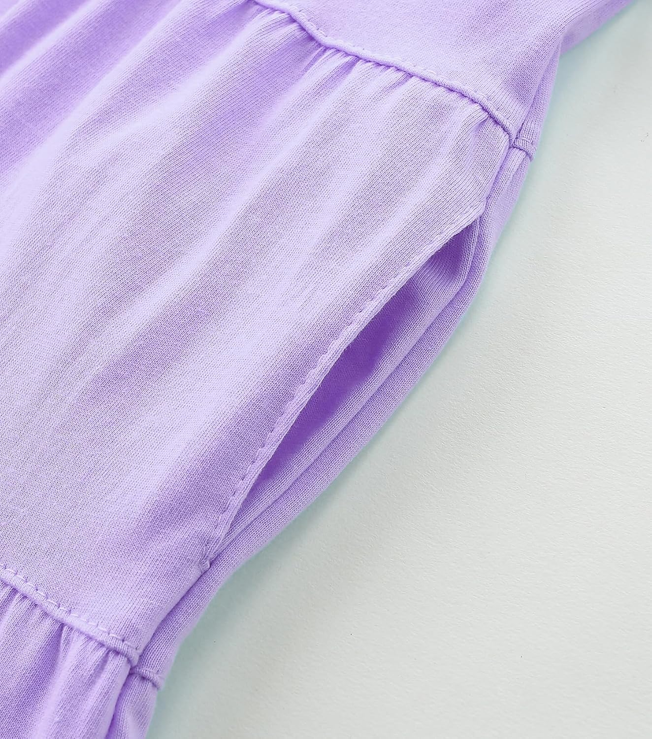 Girl's Dresses Cotton Ruffle Sleeve Tiered Swing A-Line Cute Midi Casual Sundress #Lt Purple - Image 4