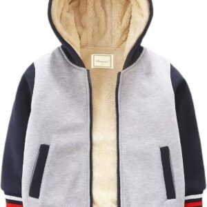 Kids Boy's Girl's Sherpa Fleece Lined Jacket Spring Fall Winter Zip up Sweatshirt Hoodie 2-14Y(Toddler\/Kid) Grey/Navy