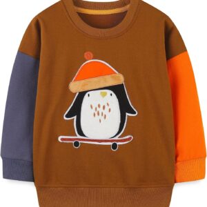 Toddler Boy's Kids Crewneck Pullover Sweatshirts 2-7Year Brown Penguin#