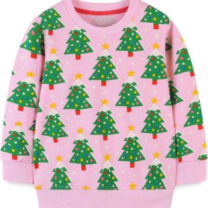 Toddler Girl Sweatshirt Clothes Outfit,Cotton Crewneck Christmas Clothing Pink Xmas Tree#