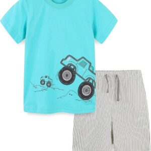 Toddler Boy's Cotton Short Sleeve T-Shirt and Short Set 1-7Y Green Truck