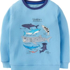 Toddler Boy's Shark Sweatshirts Clothes, Crewneck Long Sleeve Shirt Top Outfits Forest Blue 2T