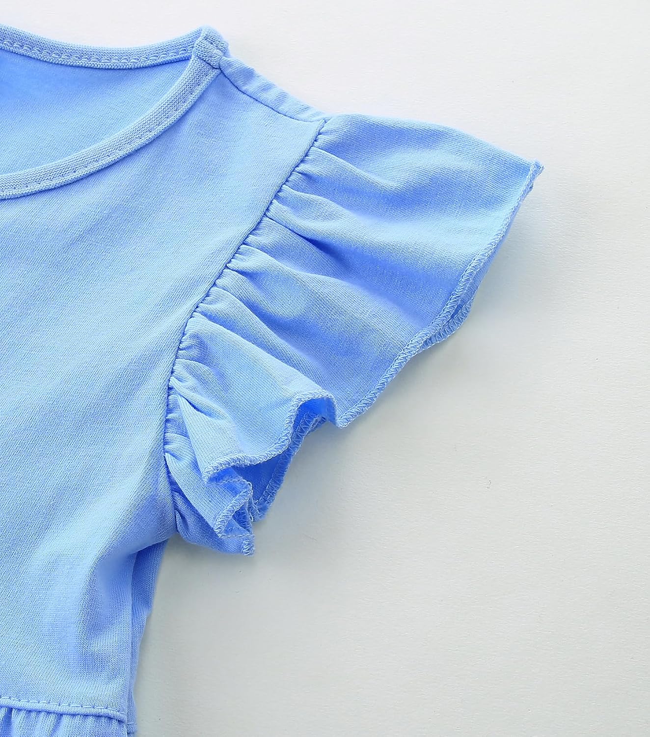 Girl's Dresses Cotton Ruffle Sleeve Tiered Swing A-Line Cute Midi Casual Sundress #Lt Blue - Image 5