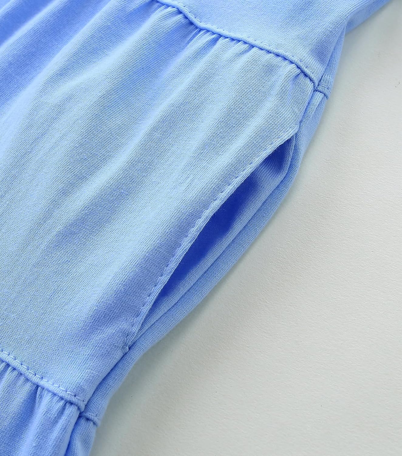 Girl's Dresses Cotton Ruffle Sleeve Tiered Swing A-Line Cute Midi Casual Sundress #Lt Blue - Image 4