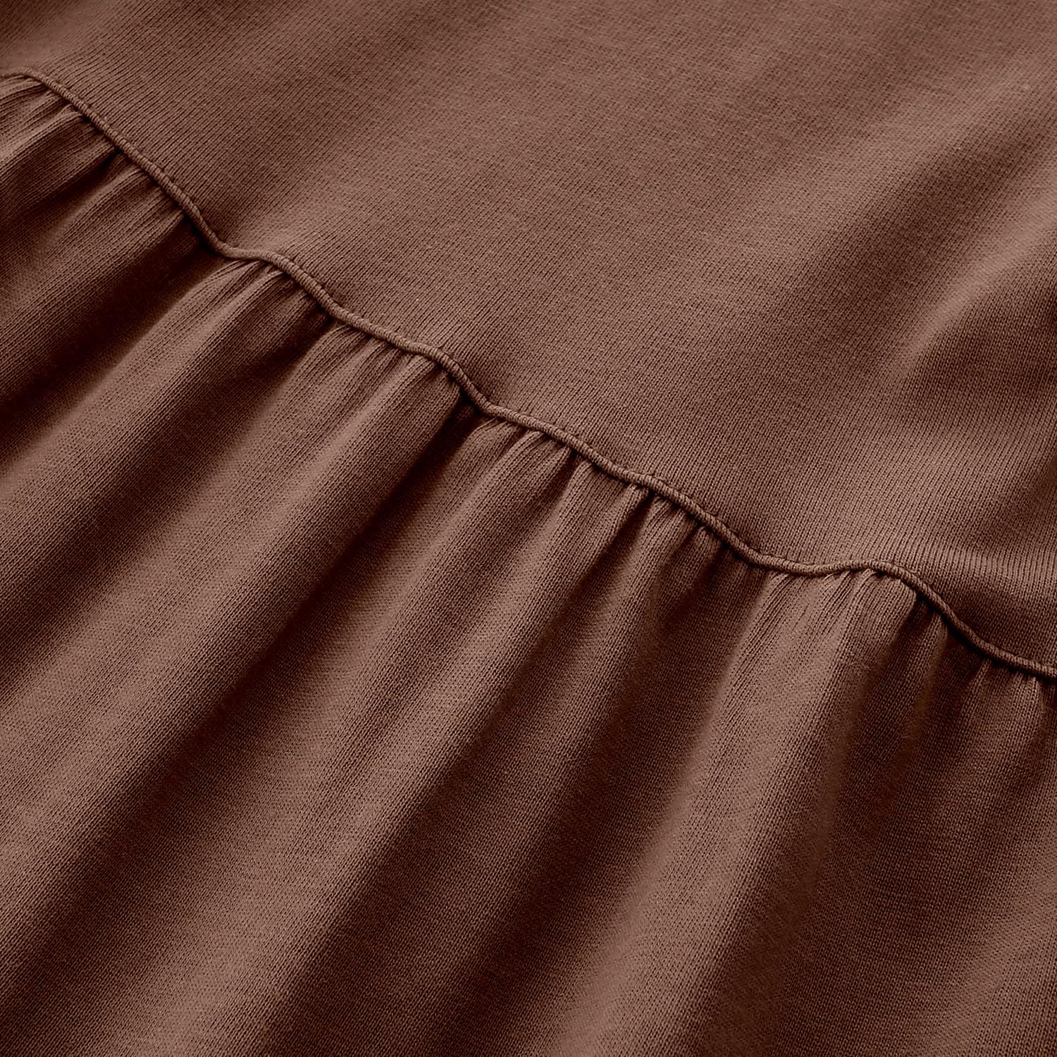 Girl's Dresses Cotton Ruffle Sleeve Tiered Swing A-Line Cute Midi Casual Sundress #Brown - Image 5
